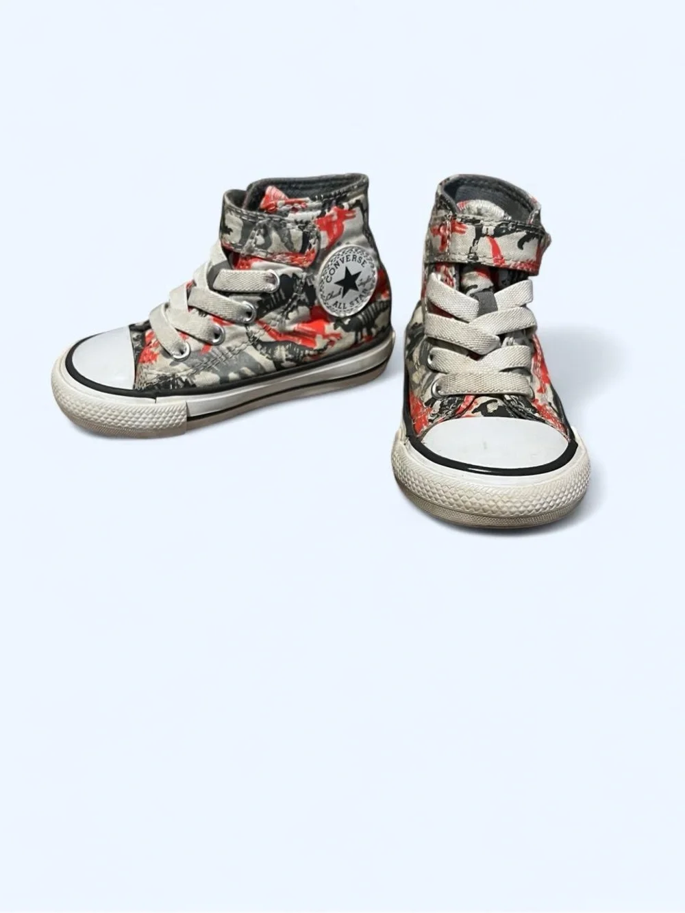 Converse Kids' High-Top Sneakers in Gray & Red Dino Camo